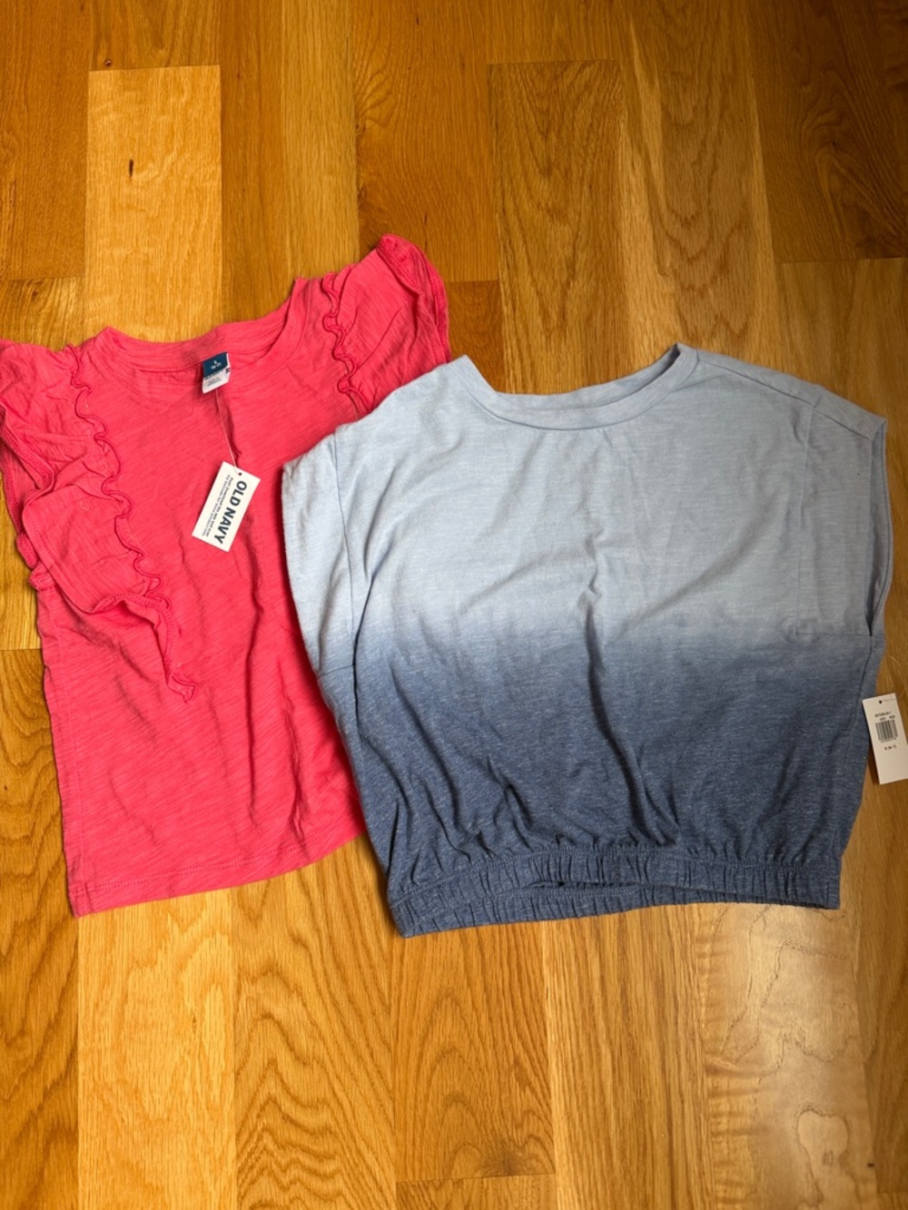 Old Navy Pink Ruffle Sleeve Top & Blue Ombre Cropped Tee - 2-Pack